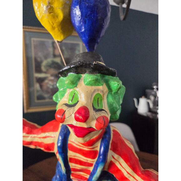 Vintage Papier Mâché Hanging Clown with Balloons 30" Bright Circus Decor - Picture 5 of 10